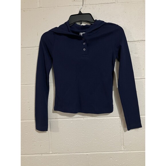 EYE CANDY Womens Navy Blue Hoodie 1/4 Button Up Size S Small - Picture 7 of 7